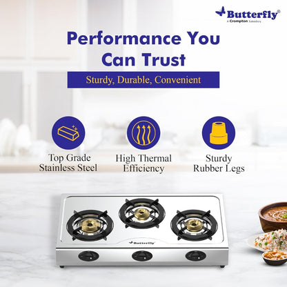Butterfly Bolt Stainless Steel 3 Burner LPG Gas Stove - 3