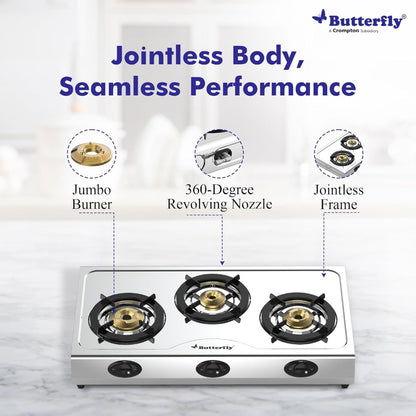 Butterfly Bolt Stainless Steel 3 Burner LPG Gas Stove - 2