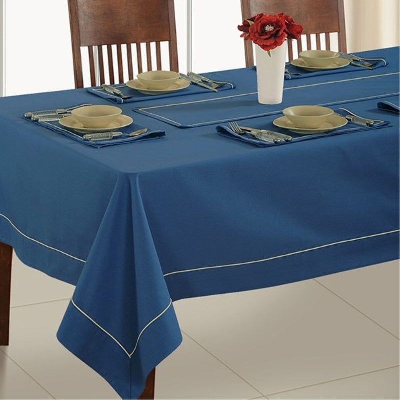 Swayam Plain Ink Blue Flat Rectangular Table Cover - 1