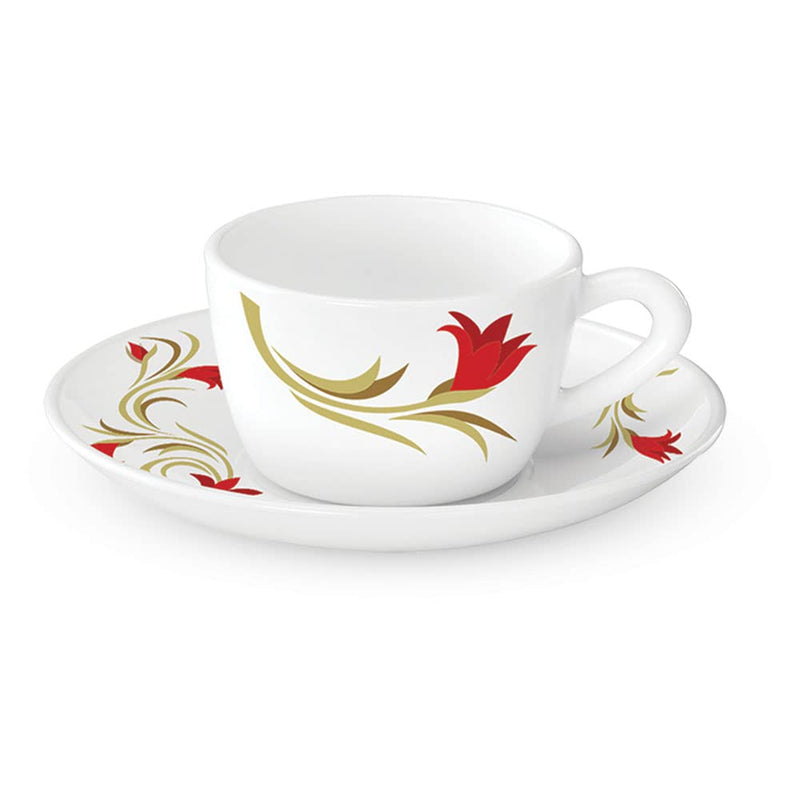 Larah by Borosil Opalware Red Lily Cup and Saucer Set - 3