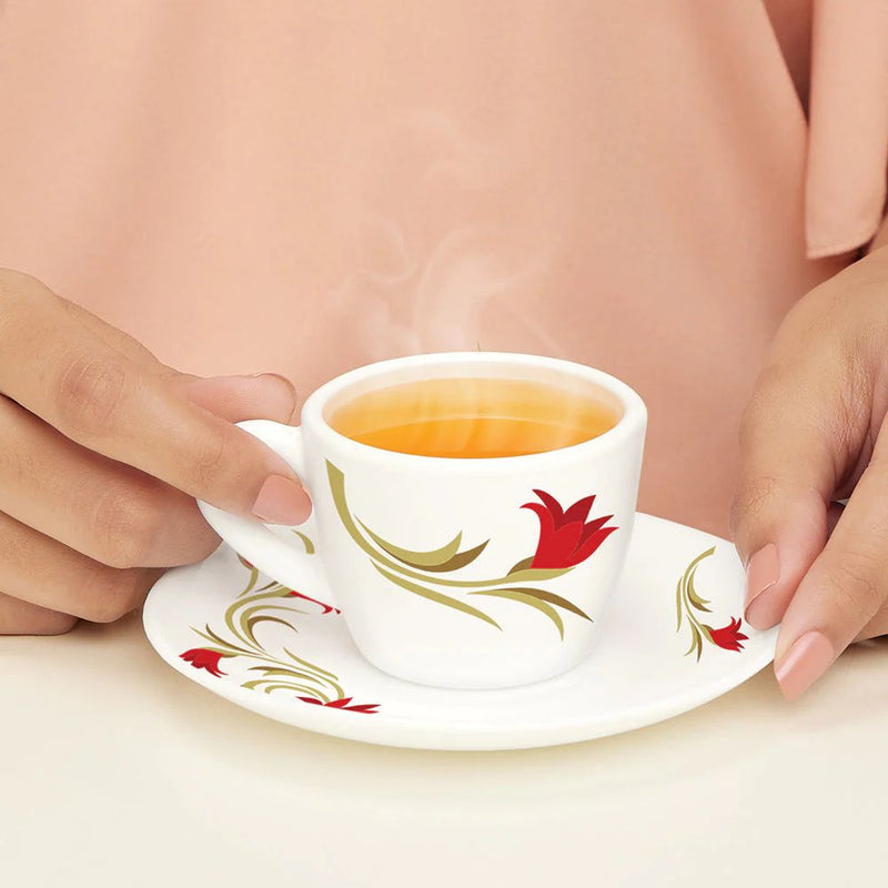 Larah by Borosil Opalware Red Lily Cup and Saucer Set - 7