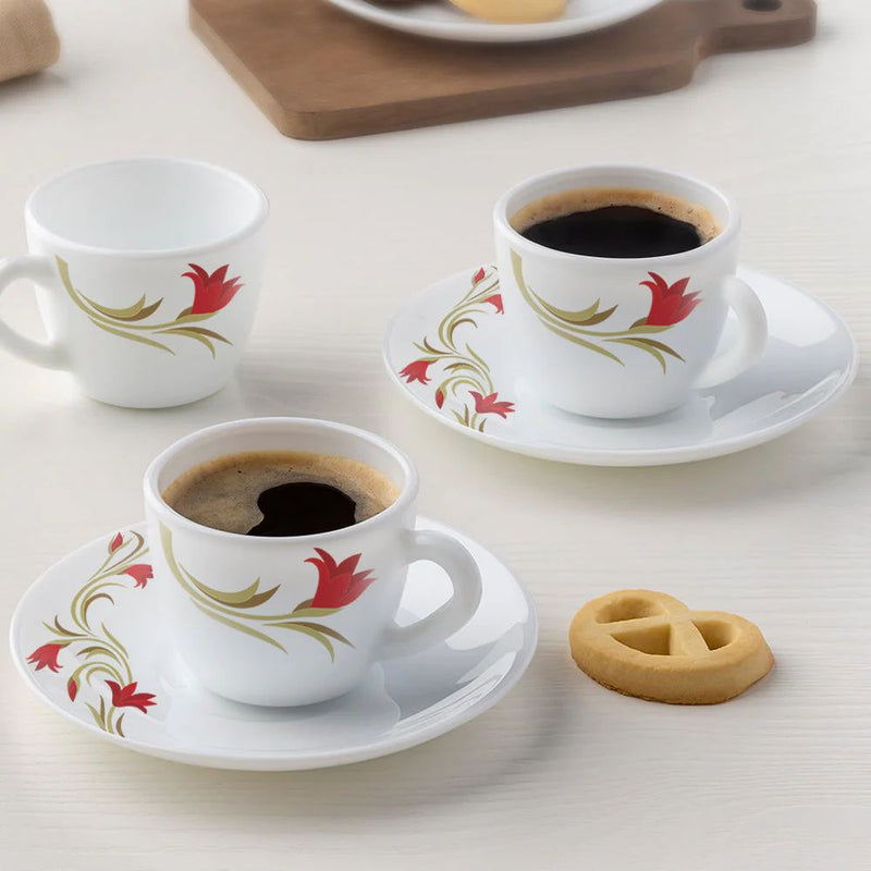 Larah by Borosil Opalware Red Lily Cup and Saucer Set - 9