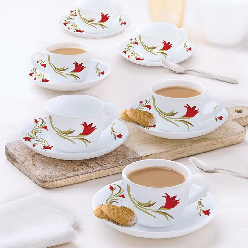 Larah by Borosil Opalware Red Lily Cup and Saucer Set - 1