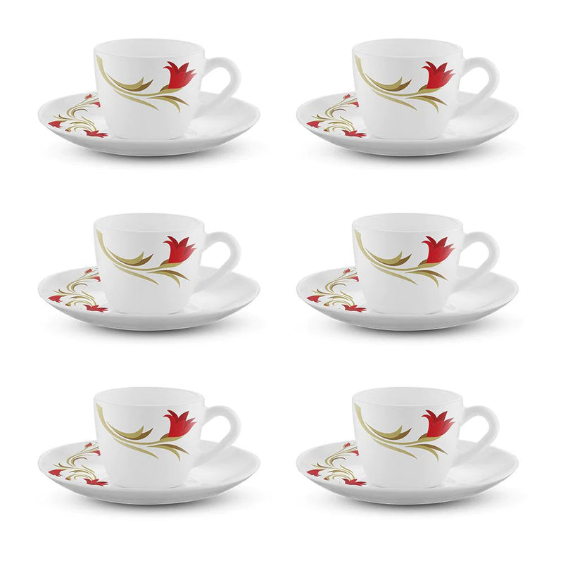 Larah by Borosil Opalware Red Lily Cup and Saucer Set - 2