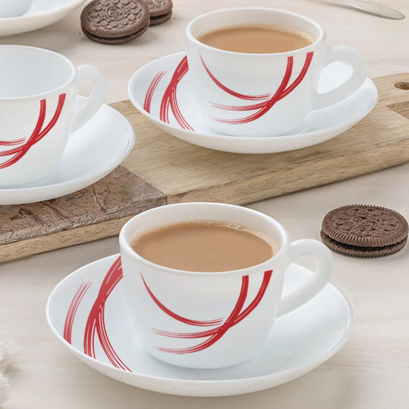 Larah by Borosil Opalware Red Stella Cup and Saucer Set - 4