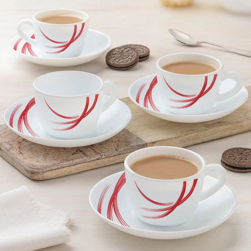 Larah by Borosil Opalware Red Stella Cup and Saucer Set 140 ML Set
