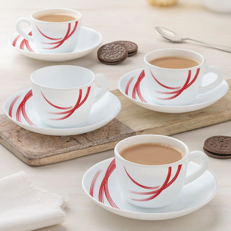 Larah by Borosil Opalware Red Stella Cup and Saucer Set - 1