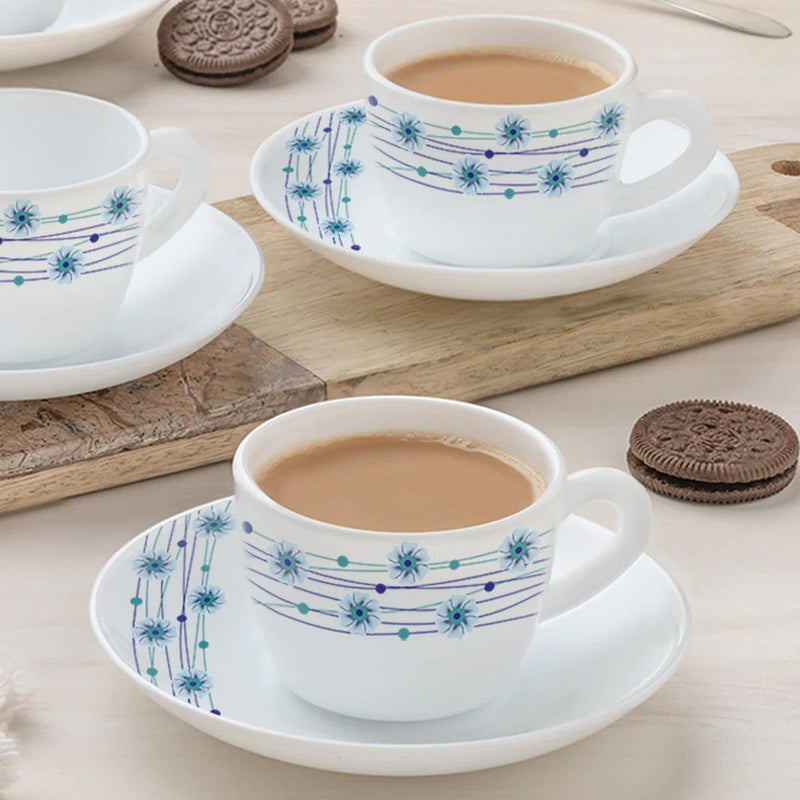 Larah by Borosil Opalware Bluebell Cup and Saucer Set - 4