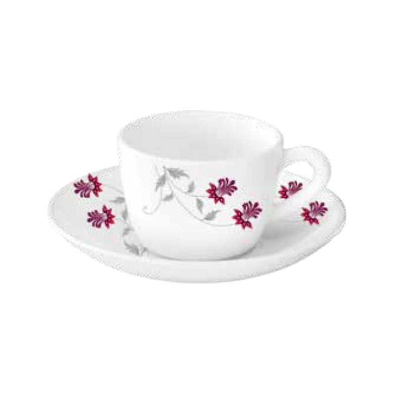 Larah by Borosil Opalware Flower Pot Cup and Saucer Set - 2