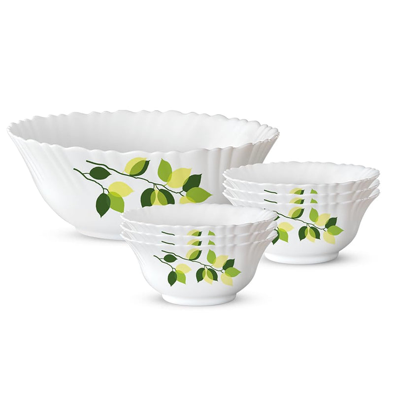 Larah by Borosil Opalware Silk Series - Green Leaves Mini Pudding Set - 2