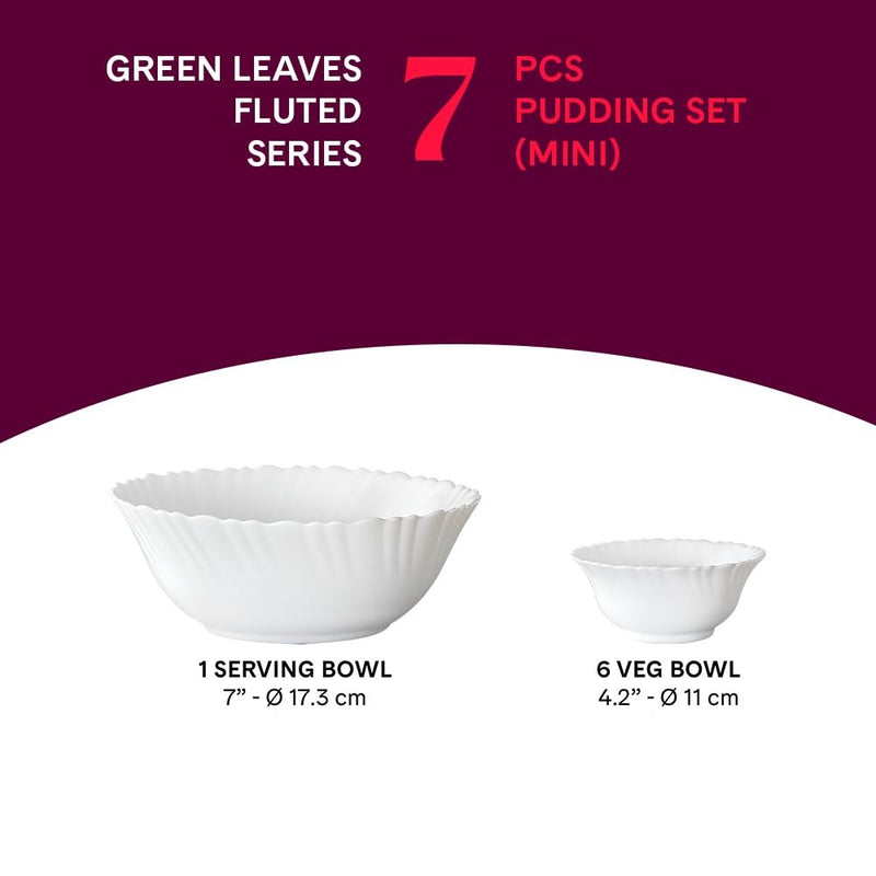 Larah by Borosil Opalware Silk Series - Green Leaves Mini Pudding Set - 3