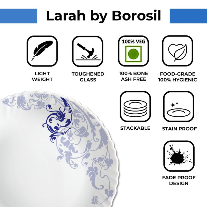 Larah by Borosil - Silk Series Blue Eve Opalware Dinner Set - 8