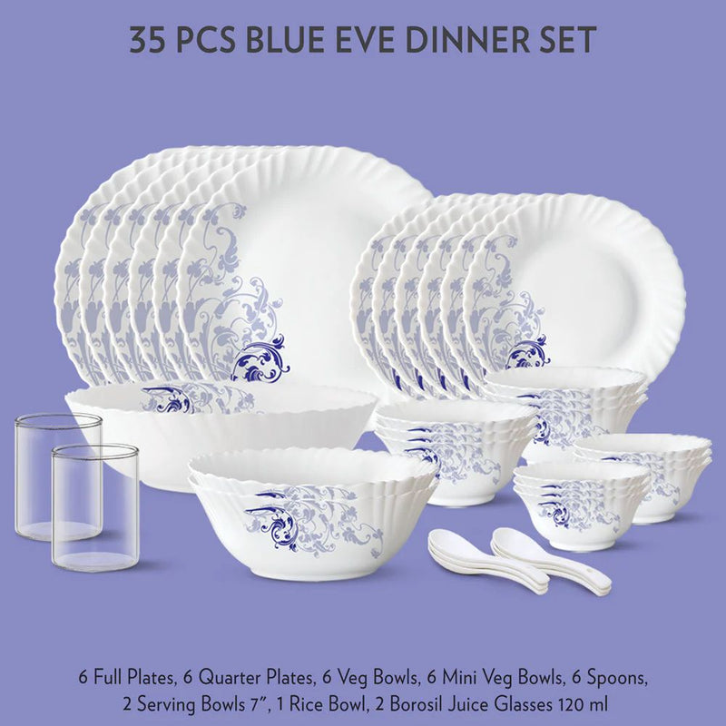 Larah by Borosil - Silk Series Blue Eve Opalware Dinner Set - 2