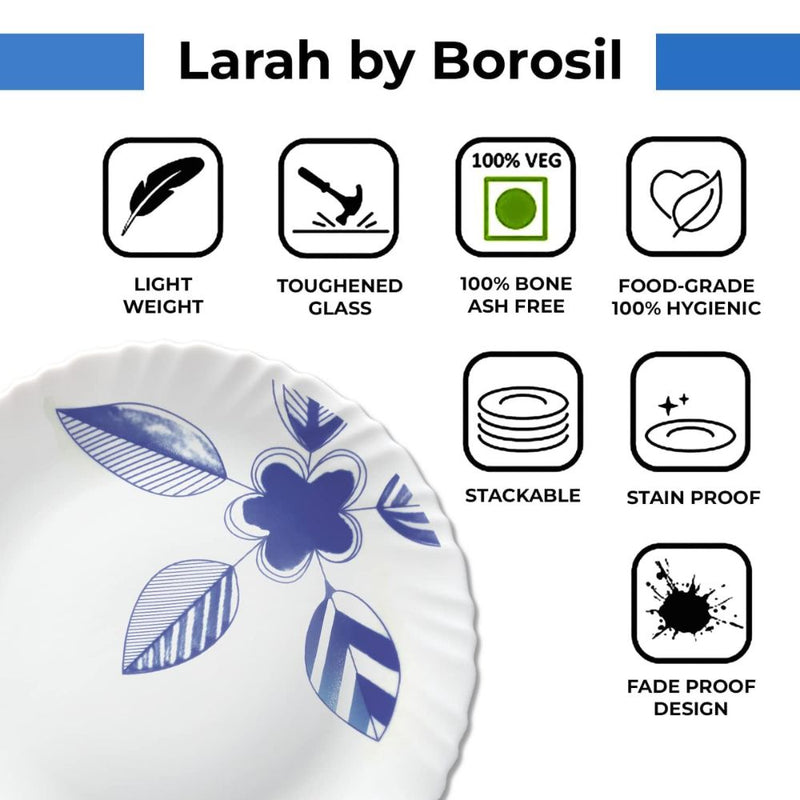 Larah by Borosil - Silk Series Morning Glory Opalware Dinner Set - 8