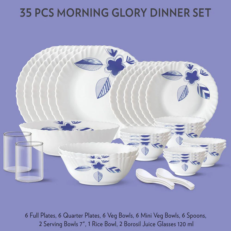 Larah by Borosil - Silk Series Morning Glory Opalware Dinner Set - 2