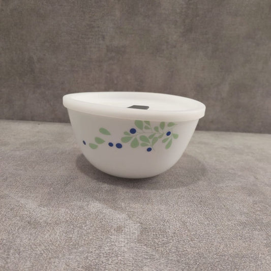 Larah by Borosil Opalware Foliage 500 ML Mixing Bowl with Lid - 1
