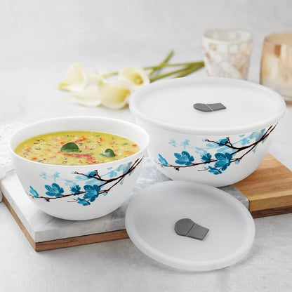 Larah by Borosil Opalware Mimosa 1500 ML Mixing Bowl with Lid - 1