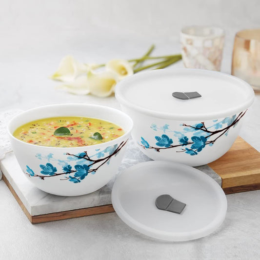 Larah by Borosil Opalware Mimosa 1500 ML Mixing Bowl with Lid - 1