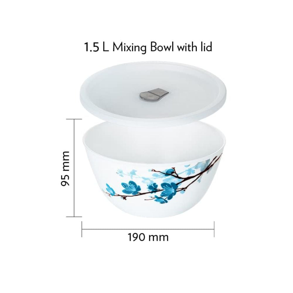 Larah by Borosil Opalware Mimosa 1500 ML Mixing Bowl with Lid - 2