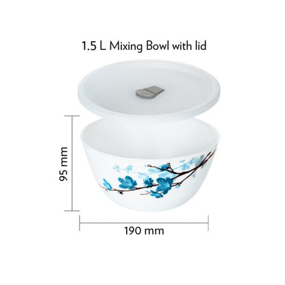 Larah by Borosil Opalware Mimosa 1500 ML Mixing Bowl with Lid - 2