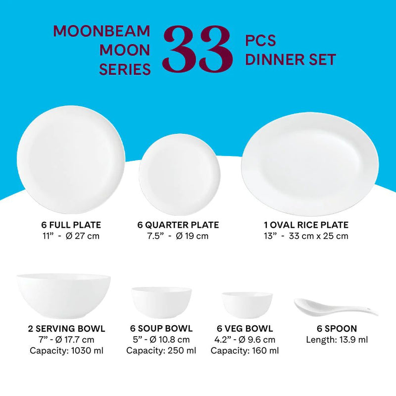 Larah by Borosil - Moon Series Moonbeam Opalware Dinner Set - 7