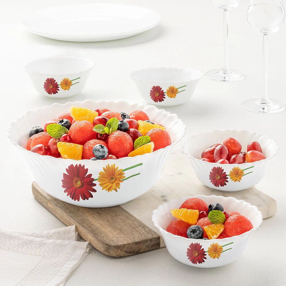 Larah by Borosil Opalware Zinnia Small Pudding Set | Set of 7 Pcs