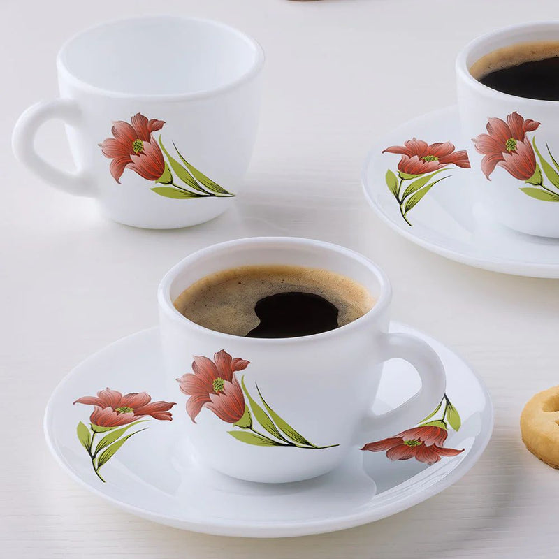 Larah by Borosil Opalware Red Iris Cup and Saucer Set - 7