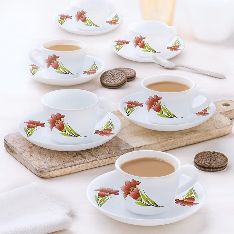 Larah by Borosil Opalware Red Iris Cup and Saucer Set - 1