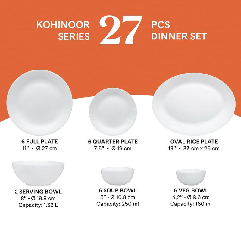 Larah by Borosil - Kohinoor Series Syrah Opalware Dinner Set - 7