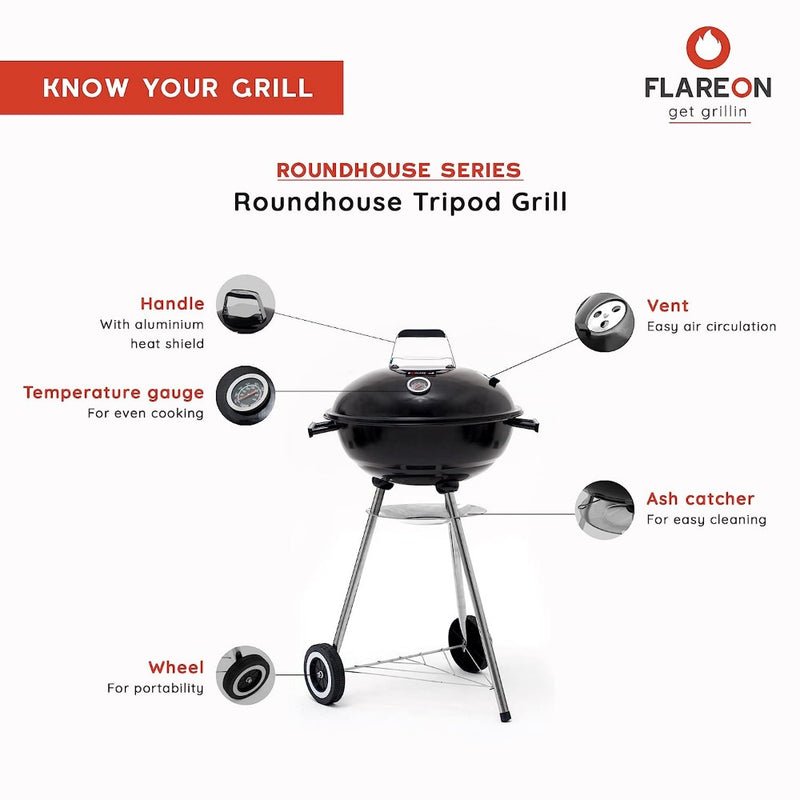 Flareon Grillin 101 Series Combo -Skipper Round House Barbecue(BBQ) Grill + Starter Kit - 5