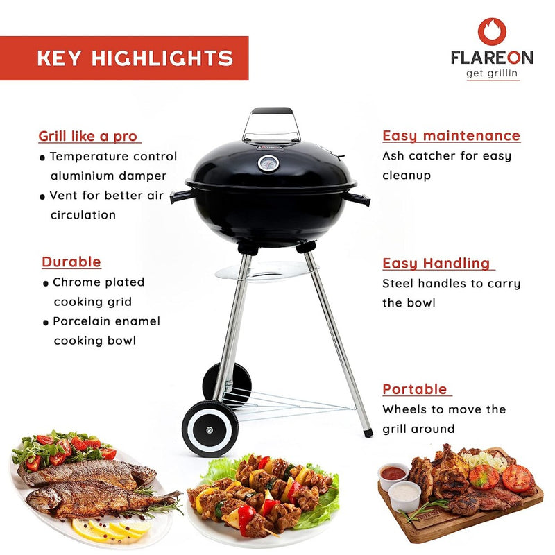 Flareon Grillin 101 Series Combo -Skipper Round House Barbecue(BBQ) Grill + Starter Kit - 4