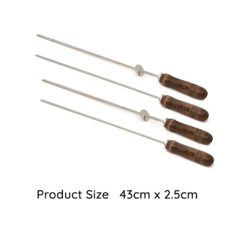 Flareon Flat and Fat Stainless Steel BBQ Spears with Wooden Handle - 3