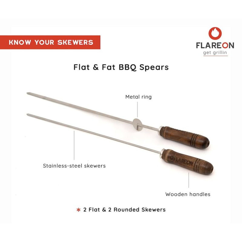 Flareon Flat and Fat Stainless Steel BBQ Spears with Wooden Handle - 2