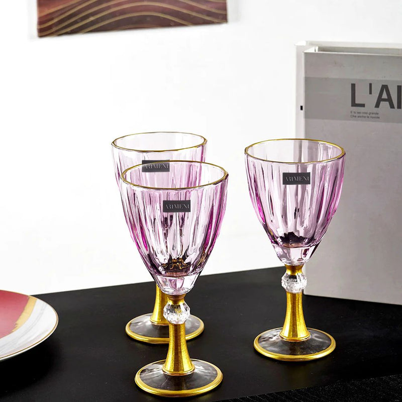 The Artment Impressionist Gold Stemmed 270 ML Wine Glass Set - 3