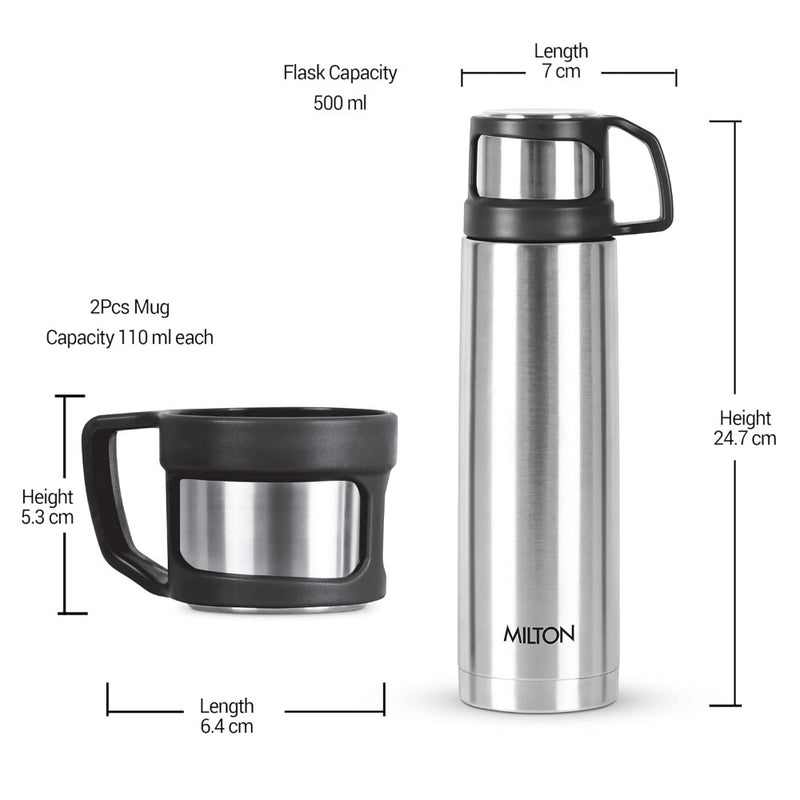 Milton Rejoice Gift Set - Stainless Steel 500 ML Flask + Stainless Steel 110 ML Mug - 7