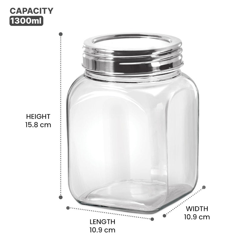 Treo Square Glass Storage Jar with Steel Lid - 7