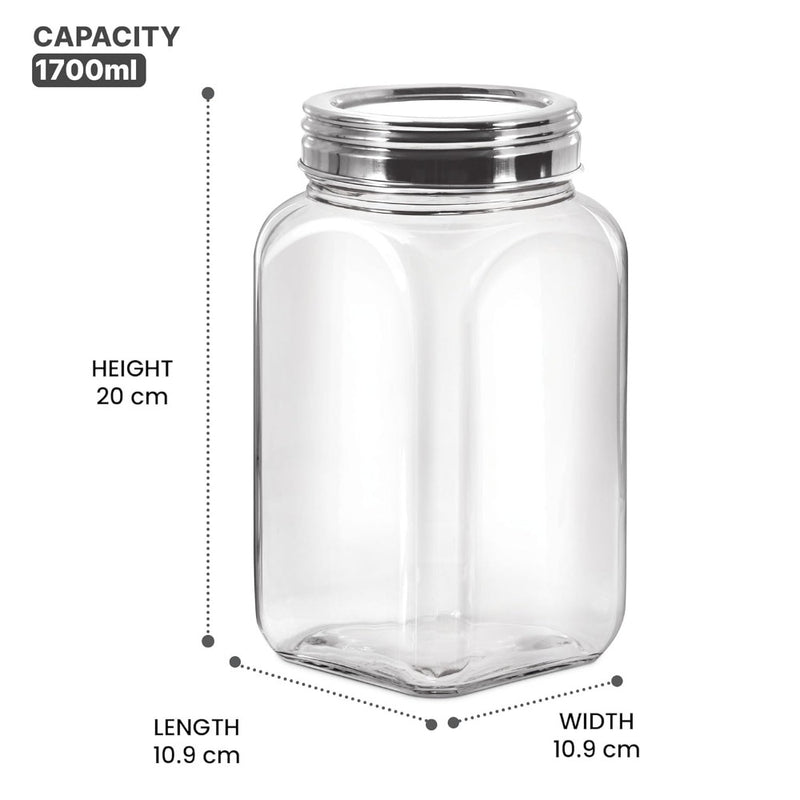 Treo Square Glass Storage Jar with Steel Lid - 10