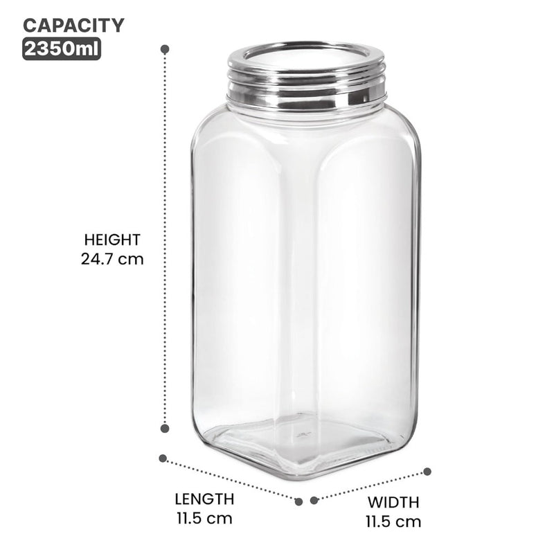 Treo Square Glass Storage Jar with Steel Lid - 13
