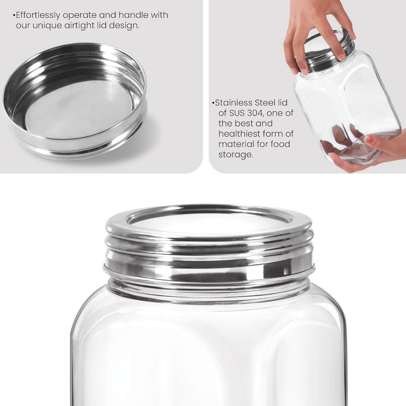 Treo Square Glass Storage Jar with Steel Lid - 14