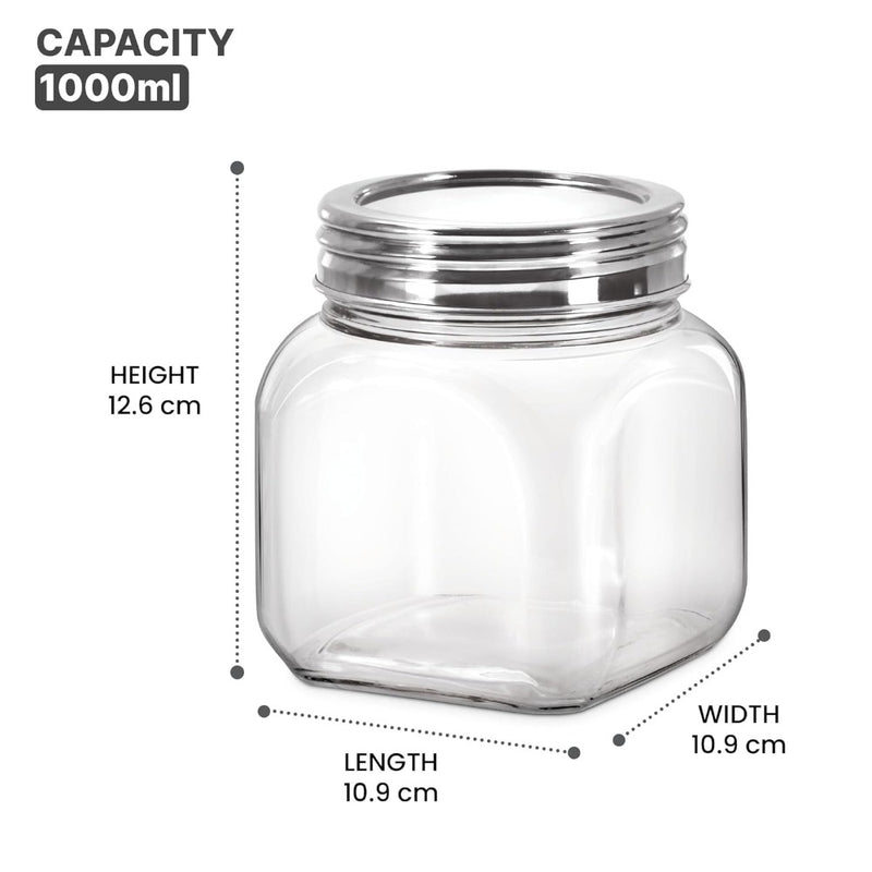 Treo Square Glass Storage Jar with Steel Lid - 4