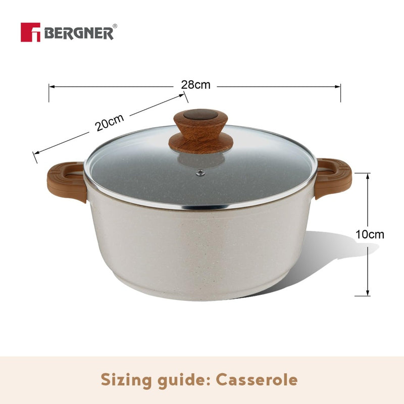 Bergner Naturally Marble Non Stick Casserole with Glass Lid - 6
