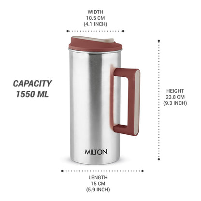 Milton Citrine Stainless Steel 1550 ML Water Jug with One Touch Flap Snap Fit Lid - 5