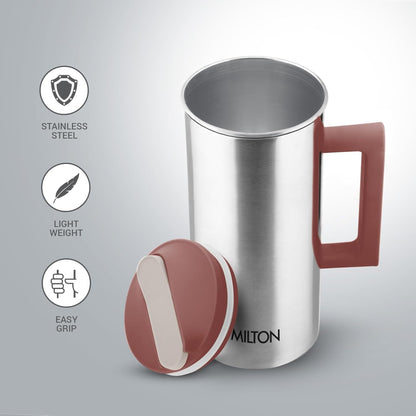 Milton Citrine Stainless Steel 1550 ML Water Jug with One Touch Flap Snap Fit Lid - 6