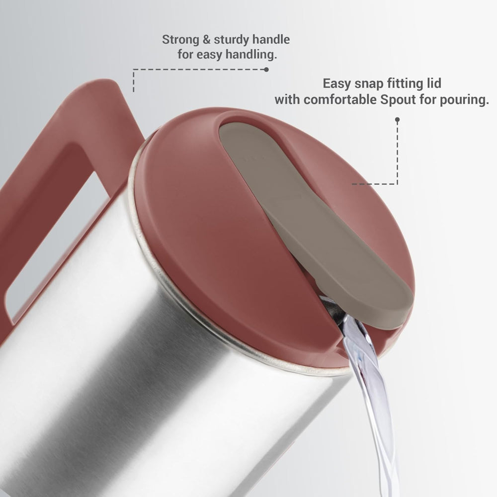 Milton Citrine Stainless Steel 1550 ML Water Jug with One Touch Flap Snap Fit Lid - 7