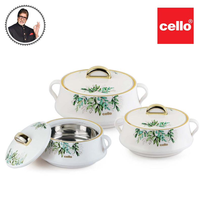 Cello Midas Casserole Gift Set with Inner Steel, 3 Units | Comfort and Ease with its Ergonomic Handles |500ml, 1000ml, 1500ml Casserole