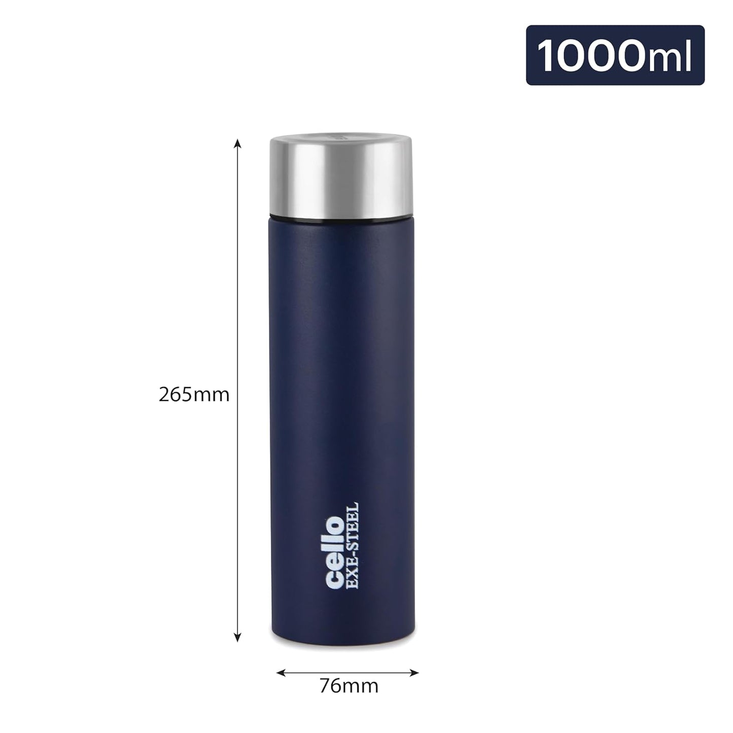 CELLO H2O Stainless Steel Water Bottle | Leak proof & break-proof | Lid is sealed by a silicone ring | 1 Litre