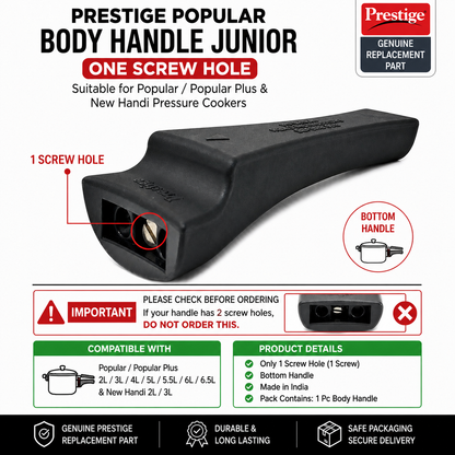 Prestige Popular Body Handle Junior – ONE SCREW HOLE | Suitable for Popular / Popular Plus – 2L / 3L / 4L / 5L / 5.5L / 6L / 6.5L / New Handi 2/3 Litre Pressure Cooker | 1 Pc