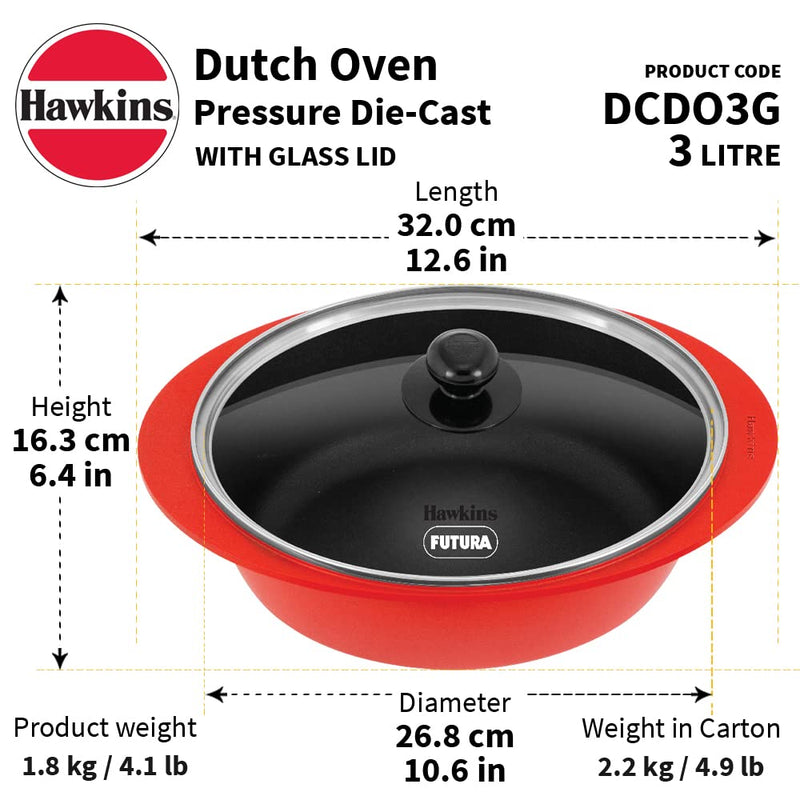 Hawkins Die Cast 3 Litre Dutch Oven with Glass Lid - 3