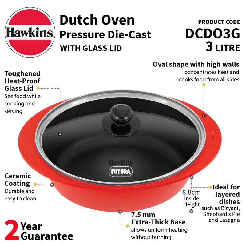 Hawkins Die Cast 3 Litre Dutch Oven with Glass Lid - 2
