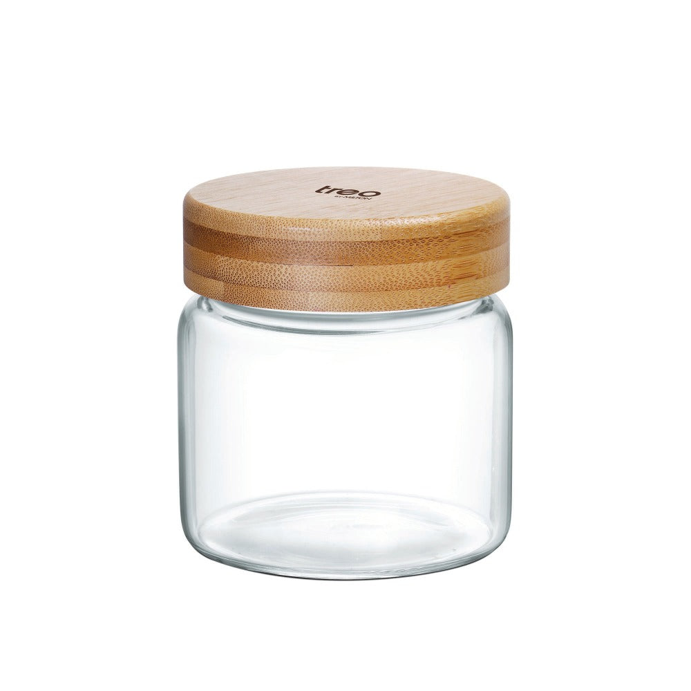 Treo Borosilicate Round Storage Glass Jar with Wooden Lid Transparent Pc